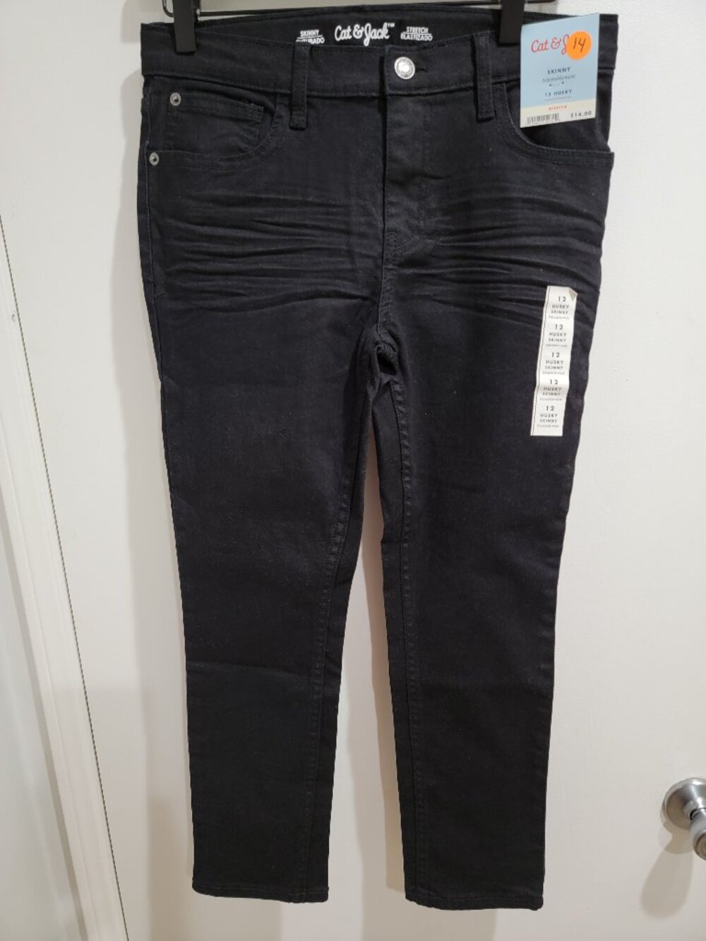 Boys' Stretch Skinny Fit Jeans - Cat & Jack™ Black Wash 12 Husky